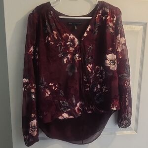 White House Black Market Burgundy Floral Blouse